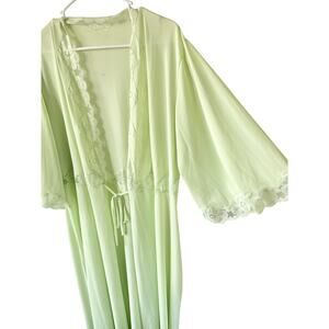 Vintage Italian Lingerie Robe sexy wrap kimono house dress mint lace L XL green